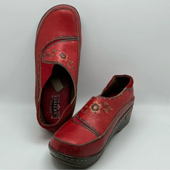 L' Artiste by Spring Step Burbank Slip On Red Sz 41 Cut Laser soft comfy retro - Picture 3 of 12